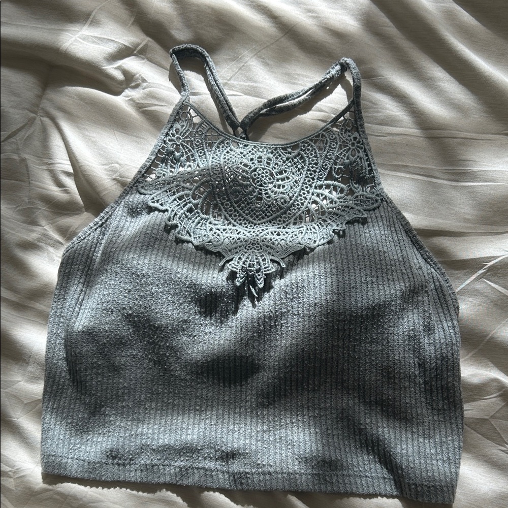 Gray Lace Halter Top